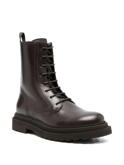 Brunello Cucinelli Lace-up Leather Platform Boots In Black