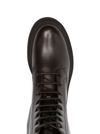 Brunello Cucinelli Lace-up Leather Platform Boots In Black