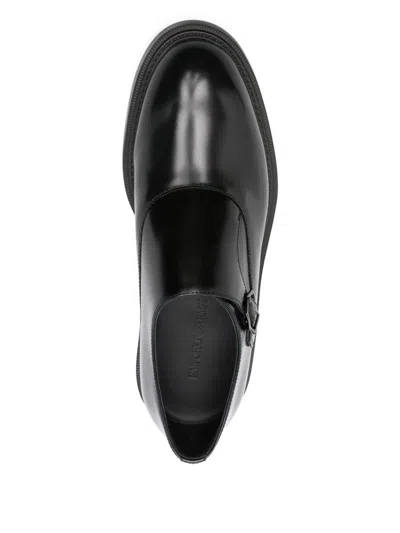 Emporio Armani Monk Shoes With Buckle And Block Heel In Black