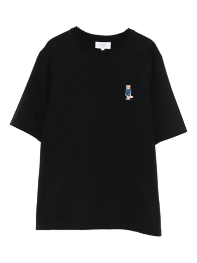 Maison Kitsuné Black T-shirt With Fox Head Patch In Cotton Woman In Black