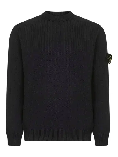 Stone Island Black Soft Organic Cotton Crewneck Sweater In Black