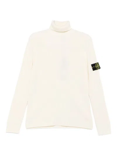 Stone Island Ribbed Wool Turtleneck Sweater Regular Fit In Neutral