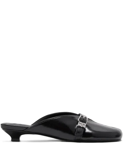 Ganni Klackskor Sue Kitten Heel Mule Box Oleatex Svart In Black