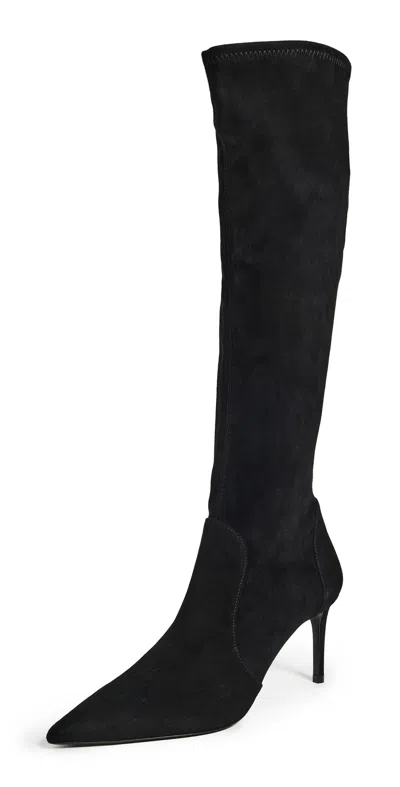 Stuart Weitzman Stuart 85 Knee High Pointed Toe Zip Boot In Black