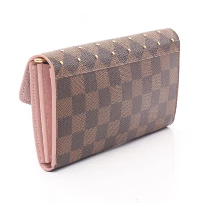 Pre-owned Louis Vuitton Brown Damier Canvas Pink Coated Canvas Long Wallet (bi-fold) ()