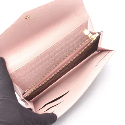 Pre-owned Louis Vuitton Brown Damier Canvas Pink Coated Canvas Long Wallet (bi-fold) ()