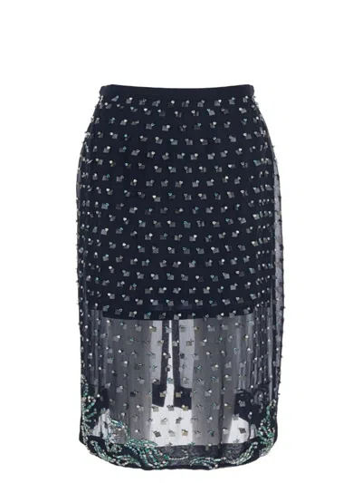 Dries Van Noten Blue Georgette Midi Skirt With Embroidered Crystals In Blue