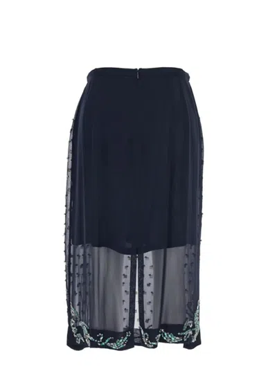Dries Van Noten Blue Georgette Midi Skirt With Embroidered Crystals In Blue