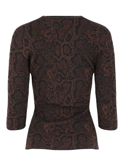 Stella Mccartney Textured Snake Jacquard Elbow-sleeve Top In Brown