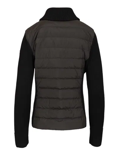 Moncler Two-material Cardigan With Goose Down Padding And High Neck In Black
