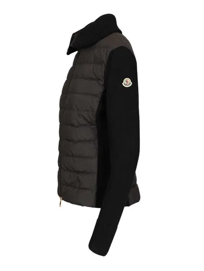 Moncler Two-material Cardigan With Goose Down Padding And High Neck In Black