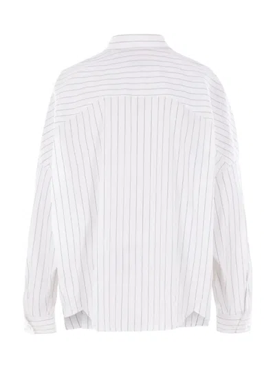 Dries Van Noten White Striped Cotton Cocoon Shirt In White
