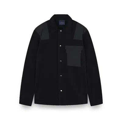 Paul & Shark Fleece Overshirt With Technical Fabric Inserts In Black