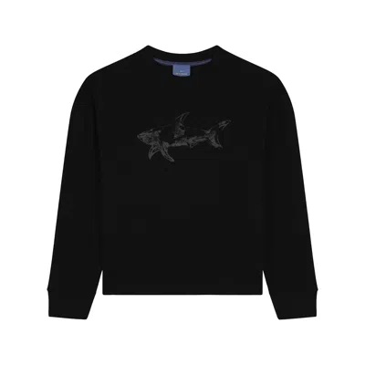 Paul & Shark Cotton Fleece Sweatshirt With Shark Print In Black