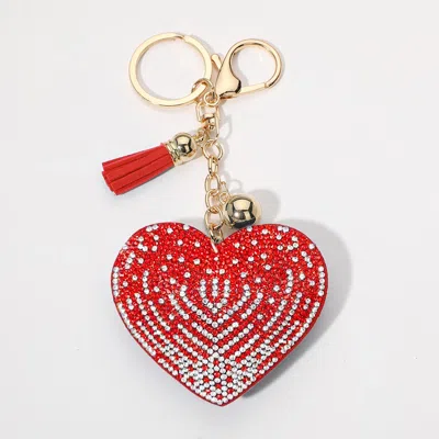Fashnzfab Bling Heart Tassel Keychain In Red