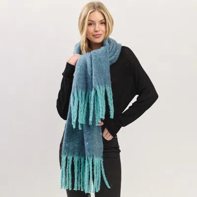 Fashnzfab Oversized Ombre Long Fringe Knit Scarf In Blue
