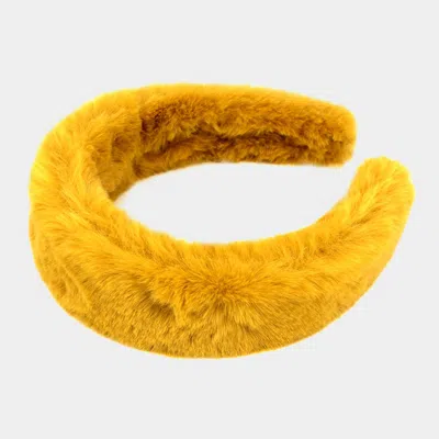 Fashnzfab Solid Faux Fur Headband In Yellow