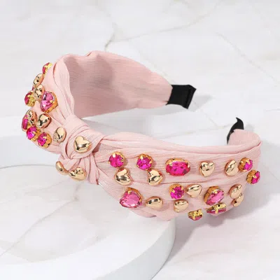 Fashnzfab Heart Oval Round Stone Cluster Embellished Knot Headband In Multi
