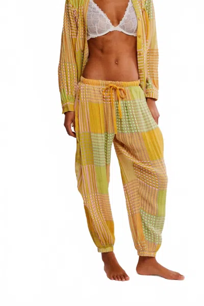 Free People Night After Night Pajama Pant In Lemon Lime Combo In Green