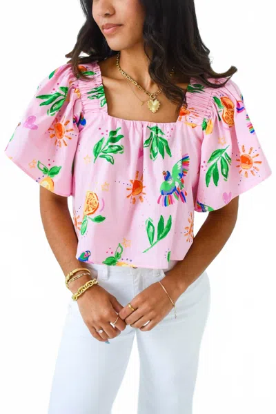 Karlie Toucan Fruit Square Neck Top In Pink In Pink