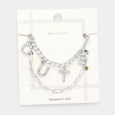 Fashnzfab 2pcs - Cute Rhinestone Embellished Metal Chain Bracelets In Multi