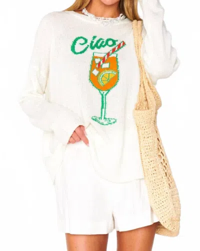 Show Me Your Mumu Woodsy Sweater In Ciao Cocktail Graphic Knit In White
