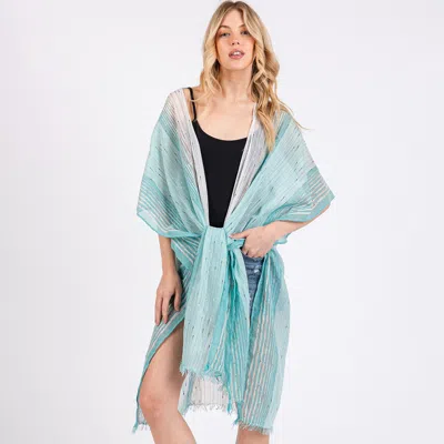 Fashnzfab Striped Two Tone Cover Up Kimono Poncho In Green