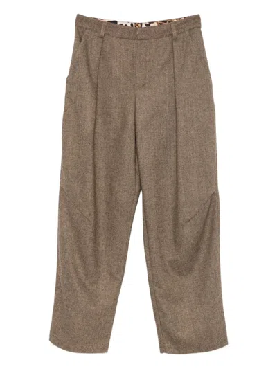 Front Street Pleated-front Dart-detail Trousers In Brown