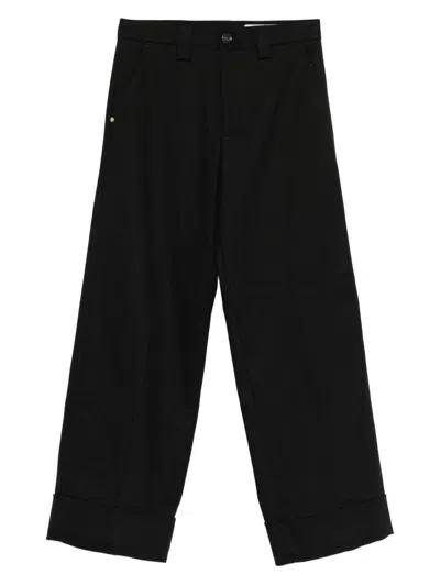 White Sand Cuffed Button-closure Trousers In Black