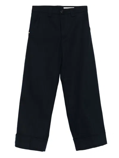 White Sand Cuffed Button-closure Trousers In Blue