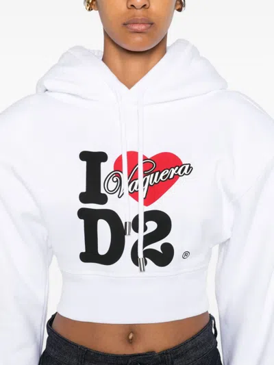 Dsquared2 Vaquera Gimy Dean Cropped Jersey Hoodie In White