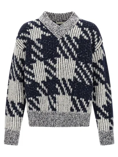 Dries Van Noten Chunky Knit V Neck Sweater With Textured Pattern In Gray