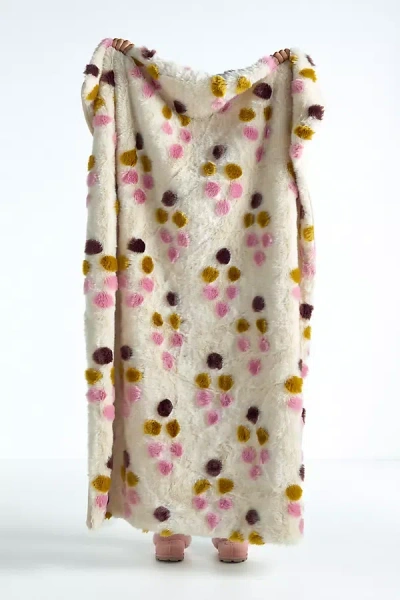 Anthropologie Dottie Jacquard Patterned Faux-fur Throw Blanket In Multi