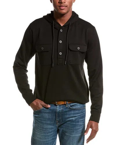 Vintage 1946 Double Knit Slub Half-button Hoodie Pullover In Black