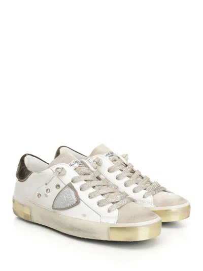 Philippe Model Prsx Low Sneakers In White Suede And Leather
