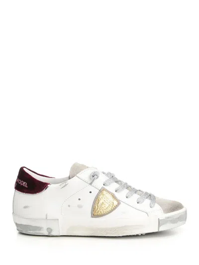 Philippe Model Sneaker Donna Prsx Low Bianco Nero In Burgundy