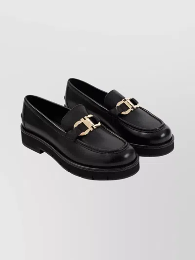 Ferragamo Brooke Loafers With Chunky Sole And Gold-tone Hardware In Black