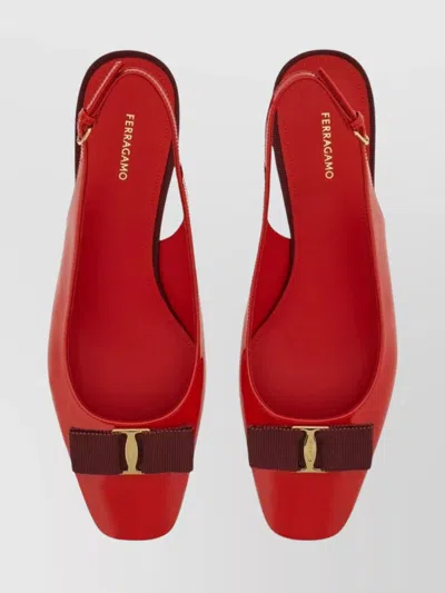 Ferragamo Rivada Patent Leather Slingback With Vara Bow In Red