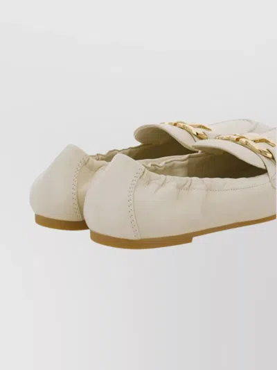 Ferragamo Jodie Casual Flat Loafers Elasticated Trim In White