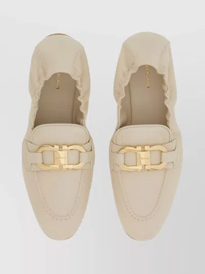 Ferragamo Jodie Casual Flat Loafers Elasticated Trim In White