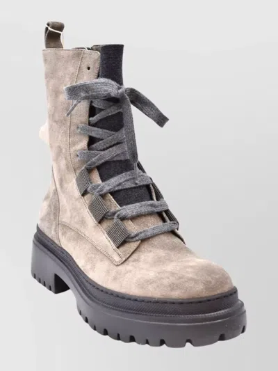 Brunello Cucinelli Ankle Boot With Chunky Sole And Pull Tab In Brown