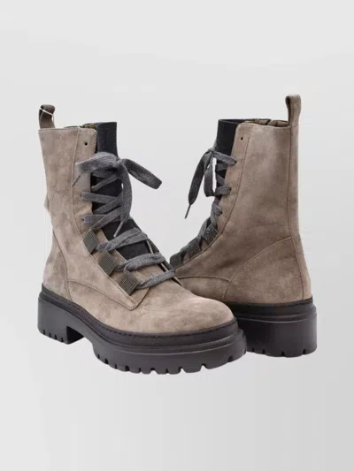 Brunello Cucinelli Ankle Boot With Chunky Sole And Pull Tab In Brown