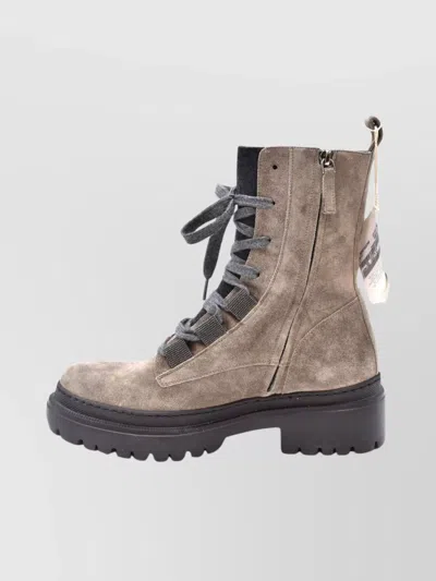 Brunello Cucinelli Ankle Boot With Chunky Sole And Pull Tab In Brown