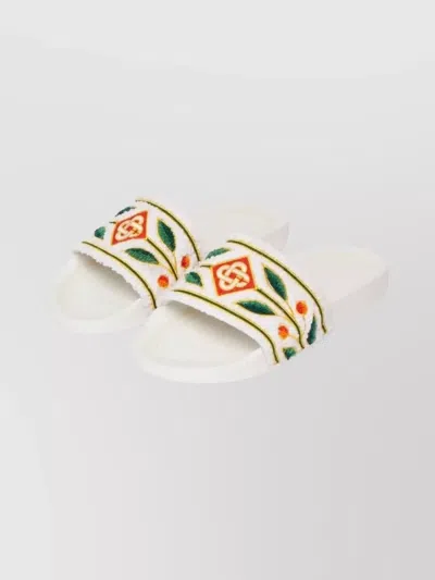 Casablanca Terry Slider Sandals Embroidered Strap Flat In Multi