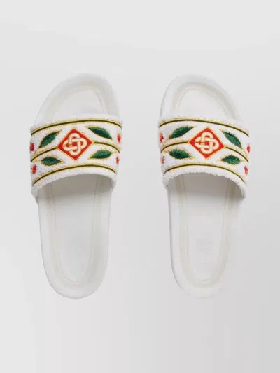 Casablanca Terry Slider Sandals Embroidered Strap Flat In Multi
