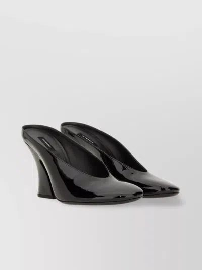 Givenchy Glossy Finish Curved Heel Pointed Toe Mules In Black