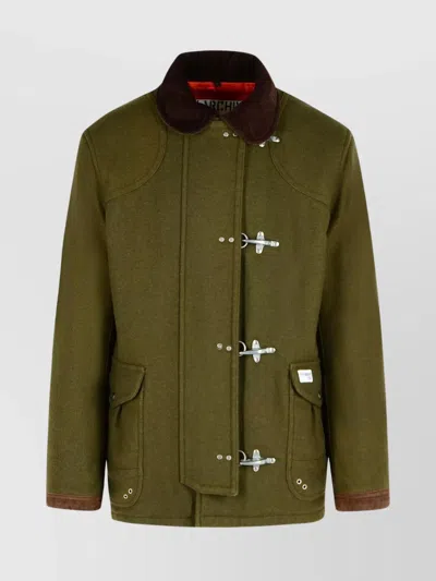Fay Jacket Wool Blend Contrast Collar In Green