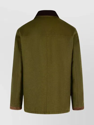 Fay Jacket Wool Blend Contrast Collar In Green