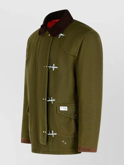 Fay Jacket Wool Blend Contrast Collar In Green