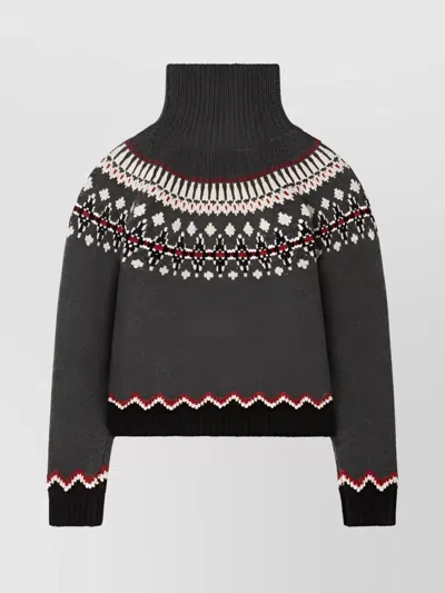 Alanui Grey Fair Isle Patterned Turtleneck Jumper